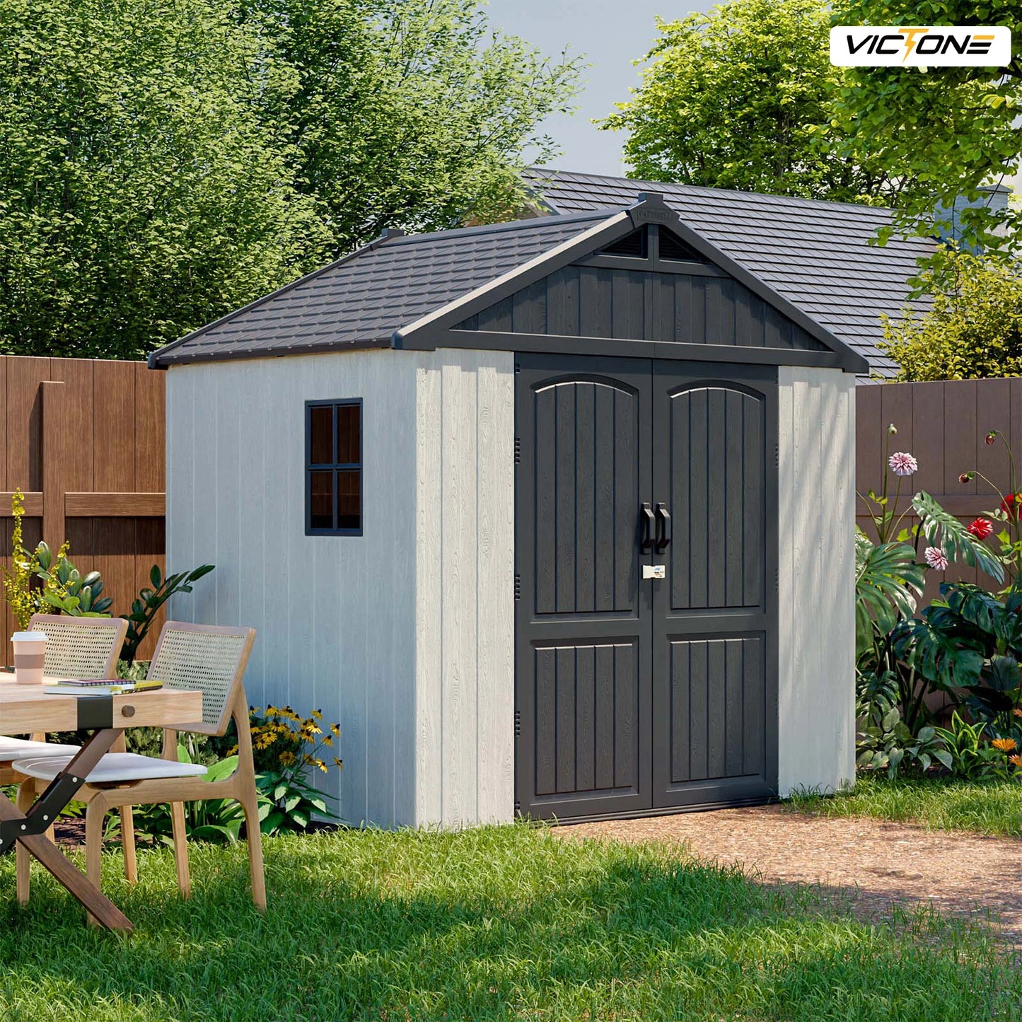 8' x 6' Resin Storage Shed with Floor, Window and Lockable Door