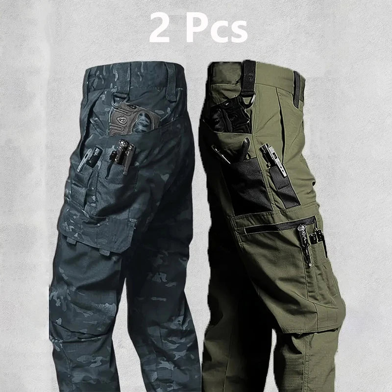 2Pcs  Men's Tactical Outdoor Waterproof Cargo Pants