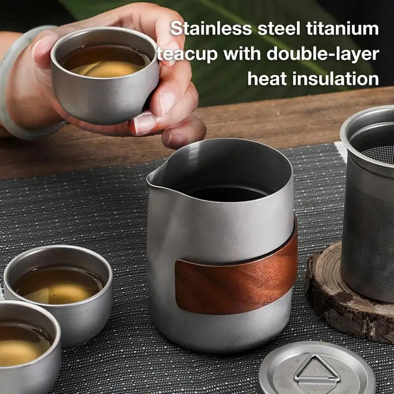 Lightweight Titanium Tea/Coffee Pot Set 3 Cups