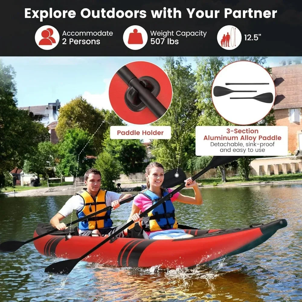 Inflatable Tandem Kayak with 2 Aluminum Paddles -12.5'
