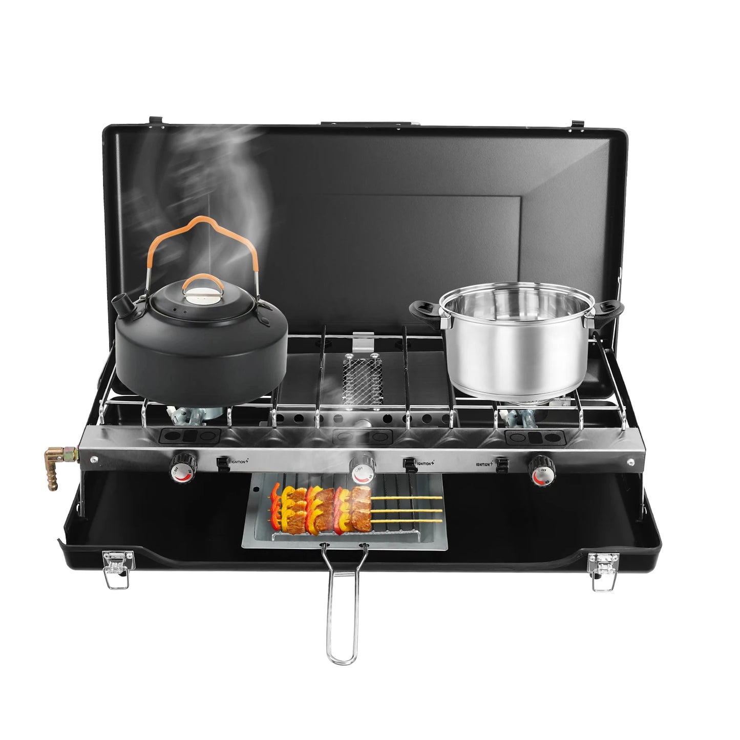 3 Burner Portable Gas Camping Stove W/ Grid + Tray