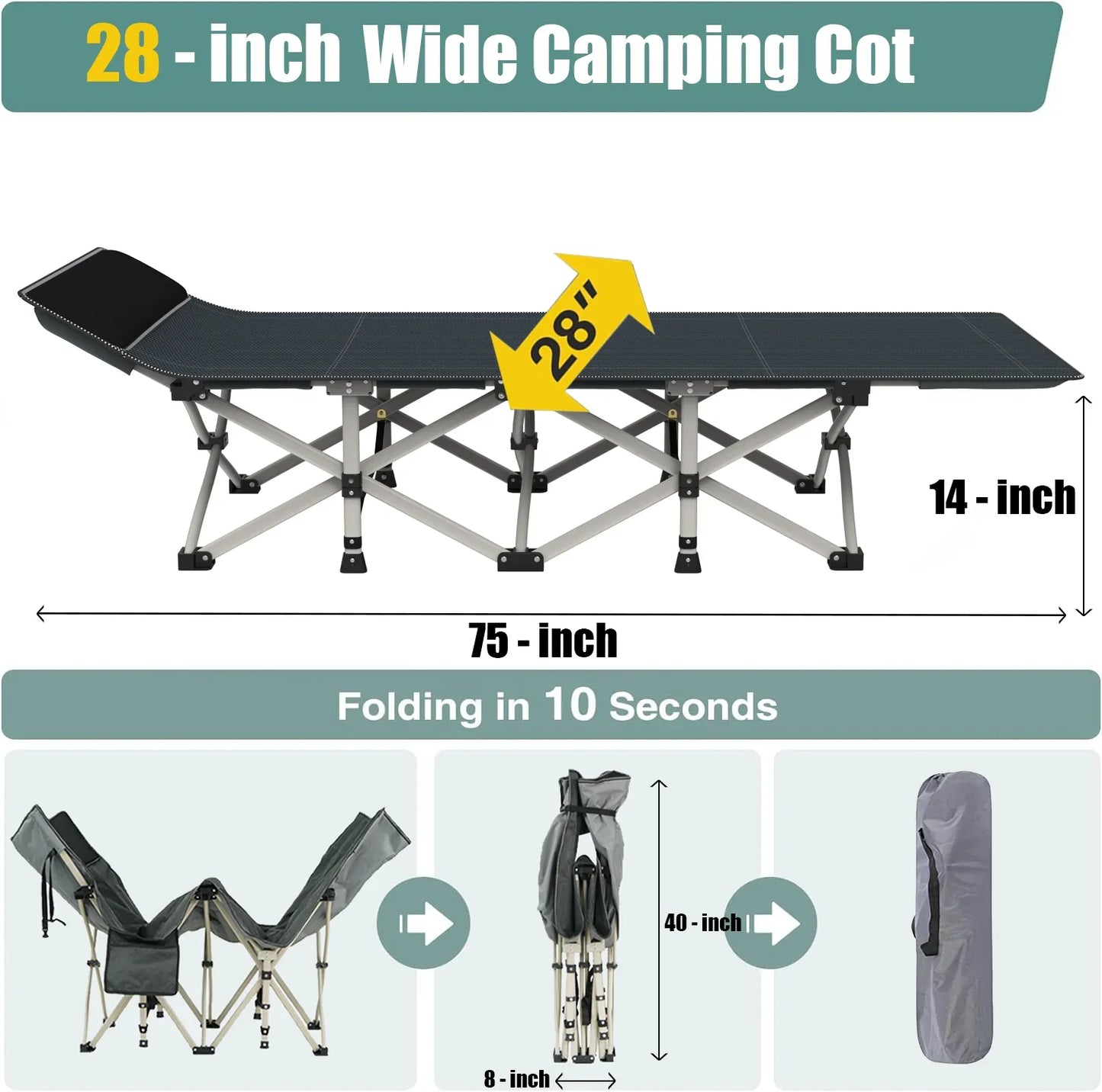 XXL Camping Cot With 4" Cozy Mattress