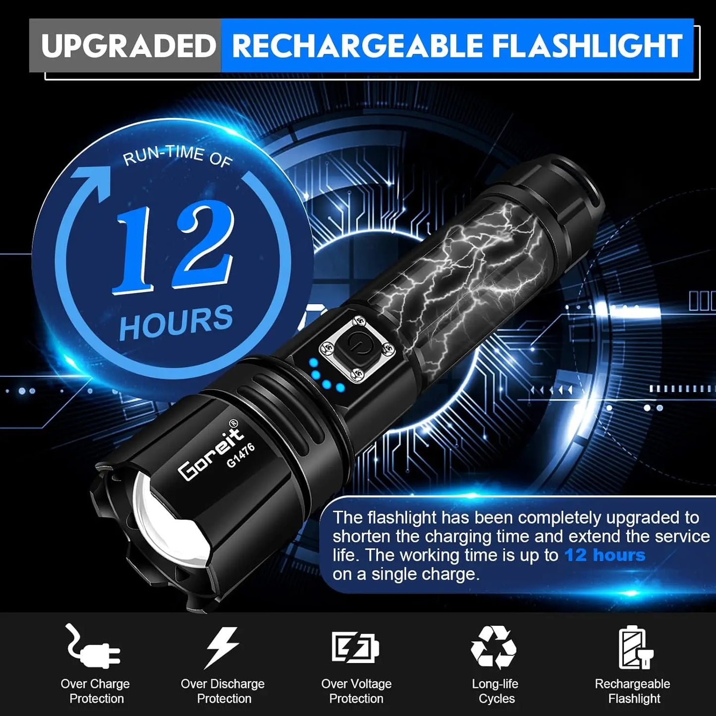 High Lumens Rechargeable Flashlight