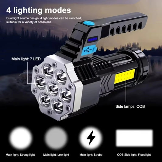 7LED High-Power Flashlight W/USB Charging COB Side Light