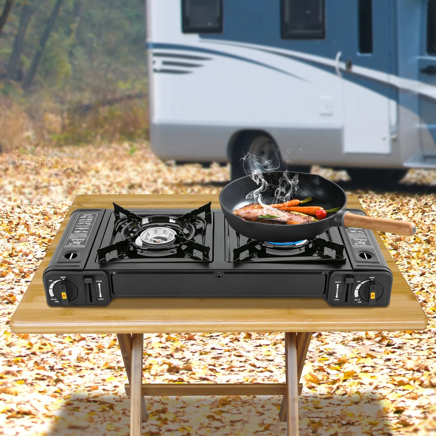 Portable Propane Stove with Safety Lock & Carrying Case