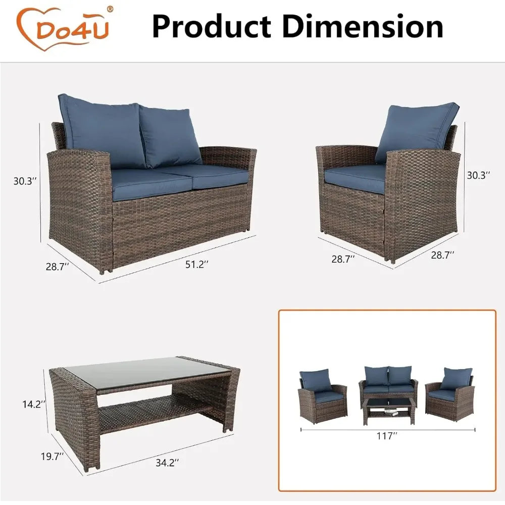 Wicker Outdoor Conversation Loveseats with Coffee Table
