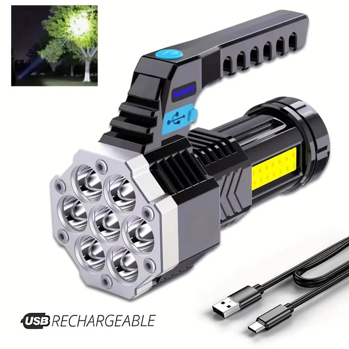 7LED High-Power Flashlight W/USB Charging COB Side Light
