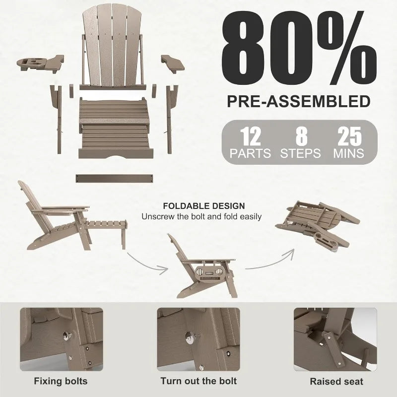 Adjustable Adirondack Chair with Retractable Ottoman Set of 2