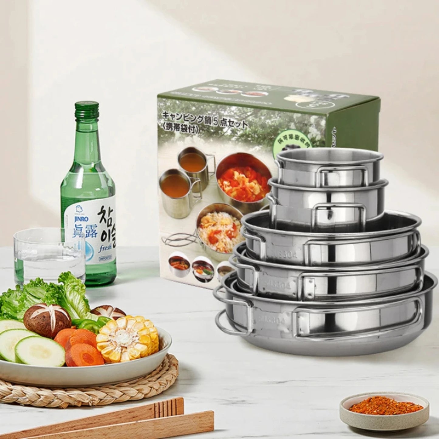 5pcs Camping Pot Set