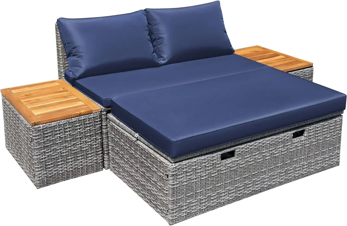 Rattan Lounge Day Bed with 2 Side Tables