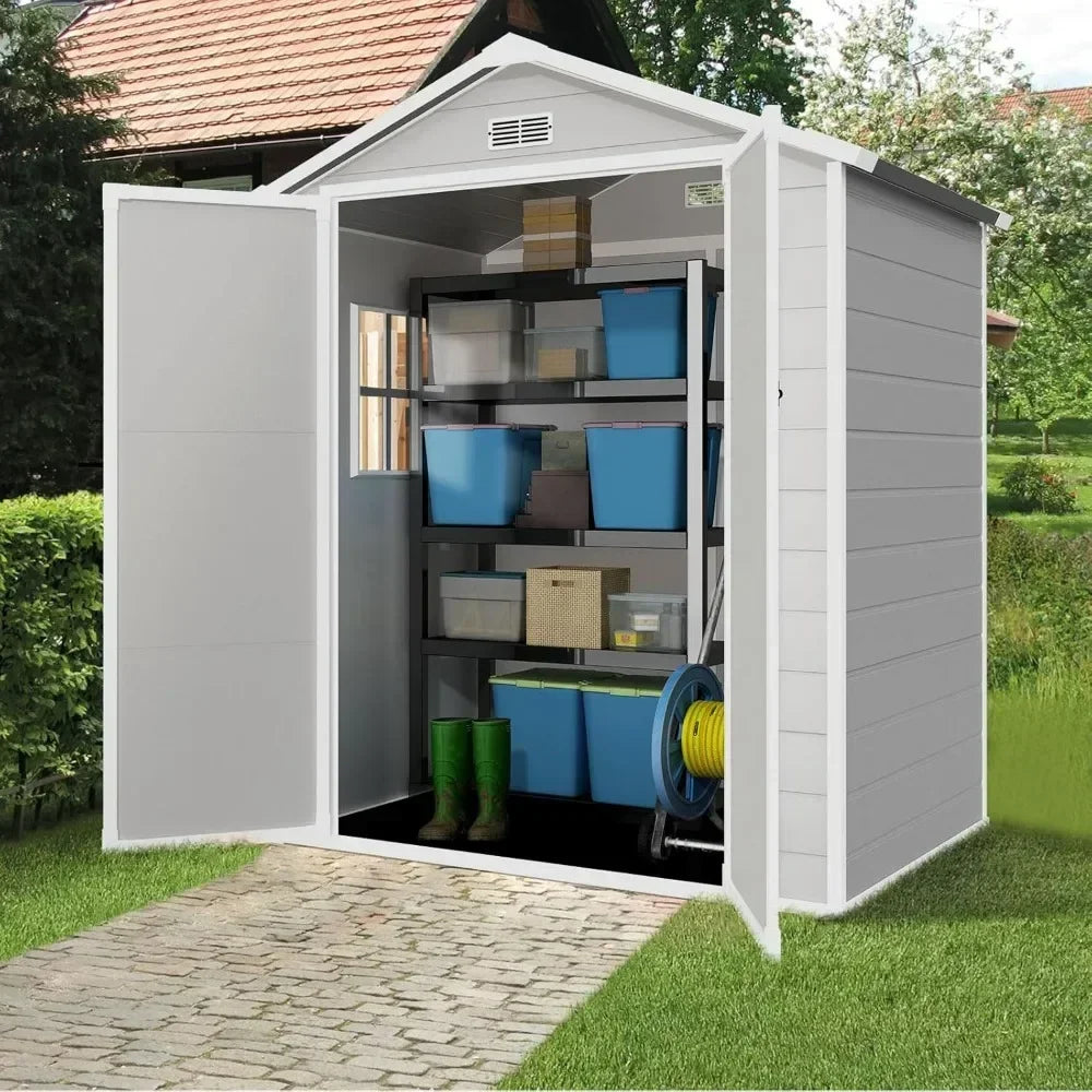 Resin Shed 6x4.4FT, with Floor, Lockable Doors