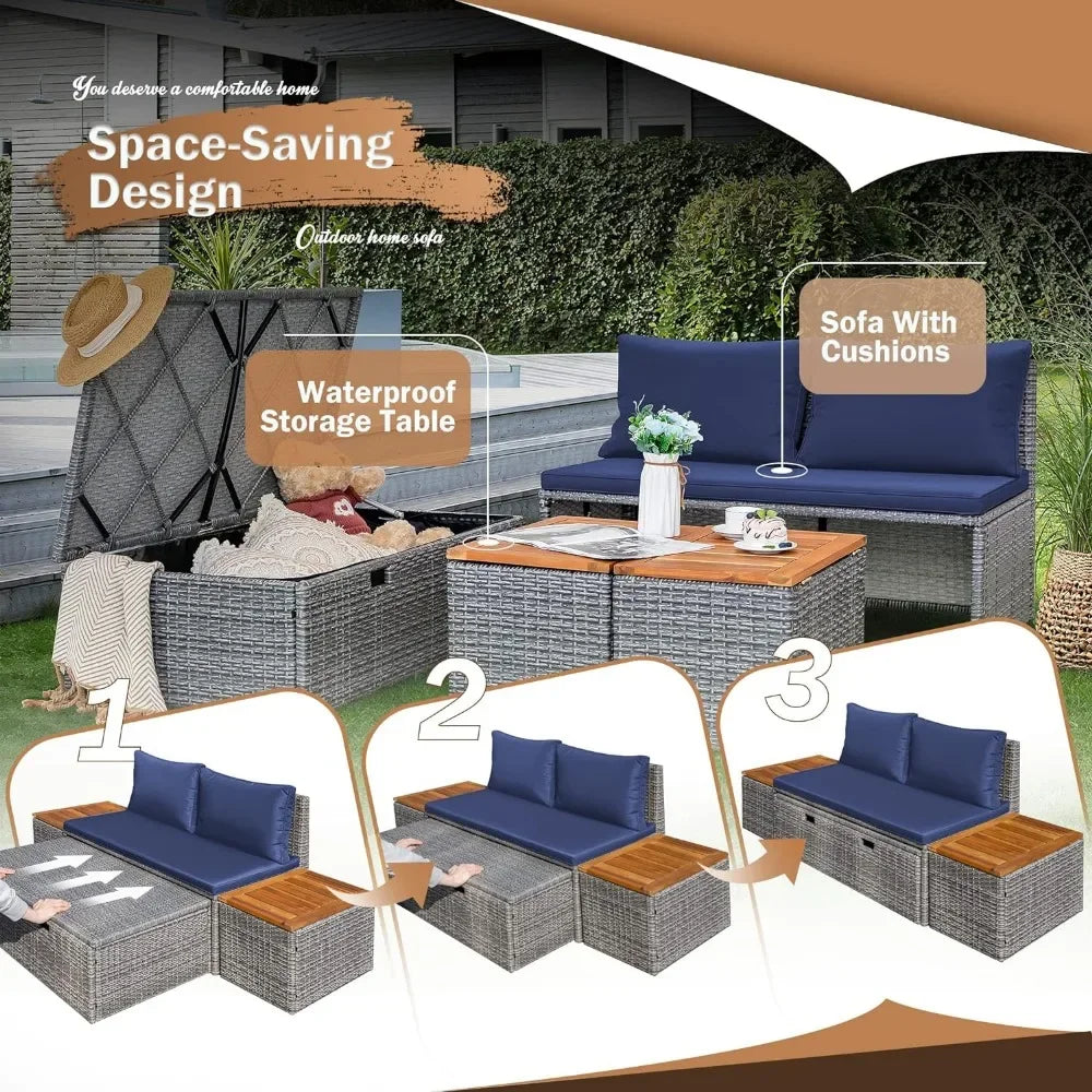 Rattan Lounge Day Bed with 2 Side Tables