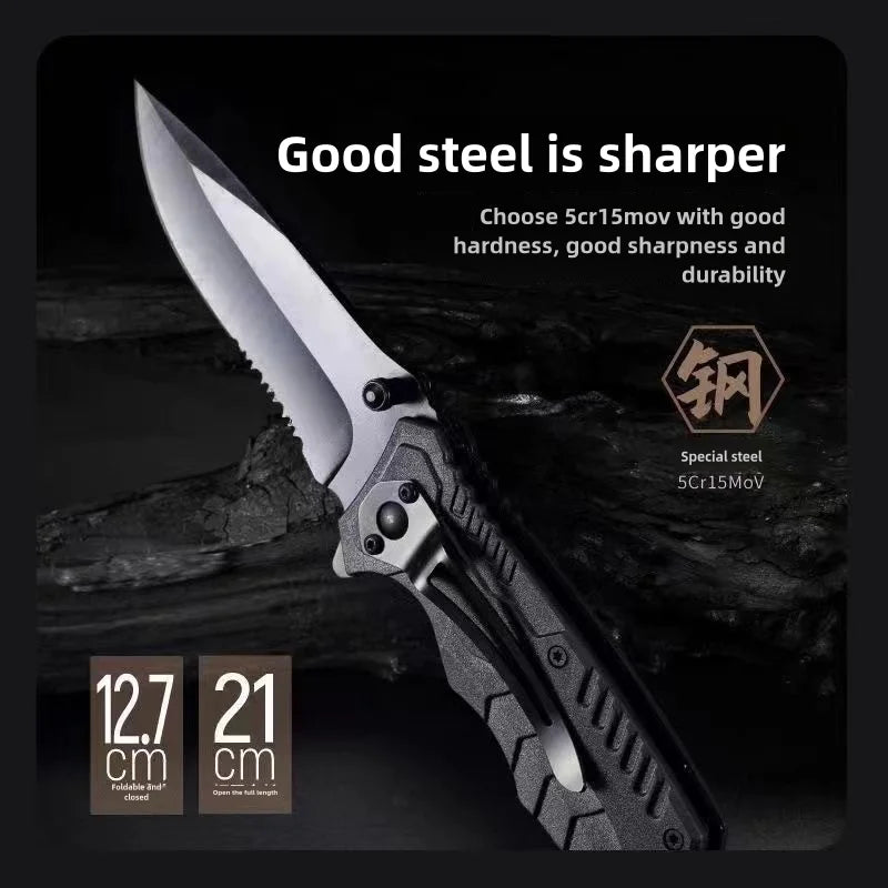 Multi functional camping knife with safety lock