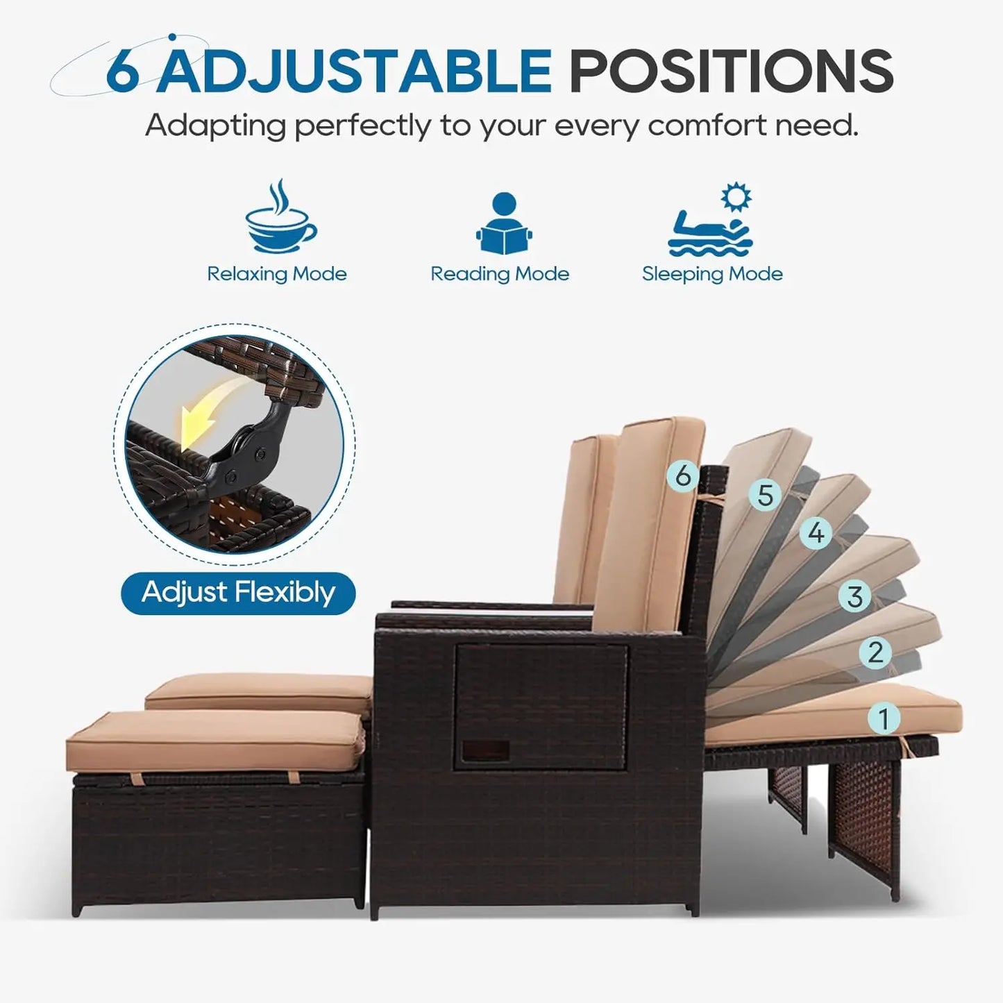 5PCS Wicker Chaise Lounge Set w/Ottoman & Table