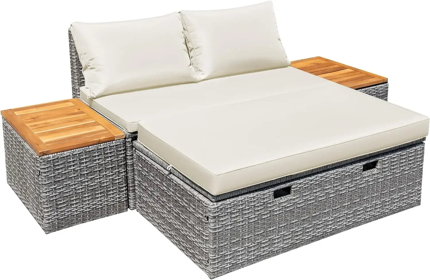 Rattan Lounge Day Bed with 2 Side Tables