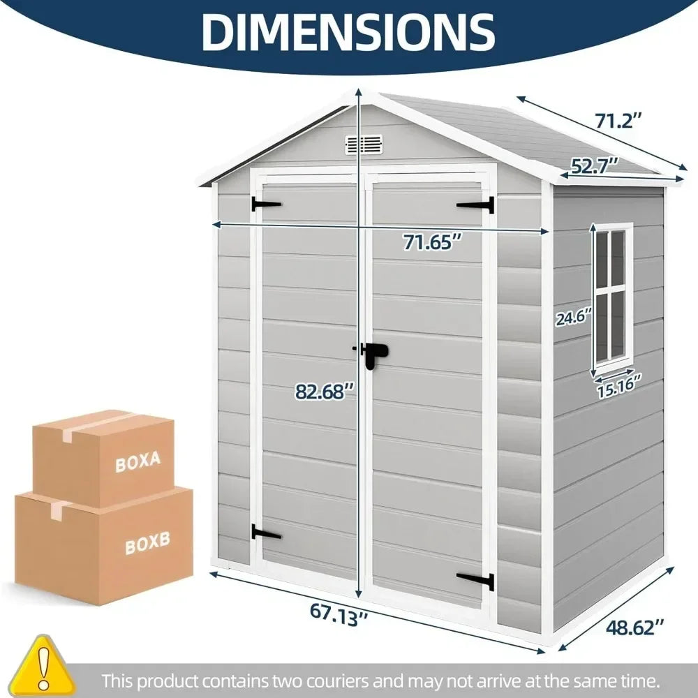 Resin Shed 6x4.4FT, with Floor, Lockable Doors