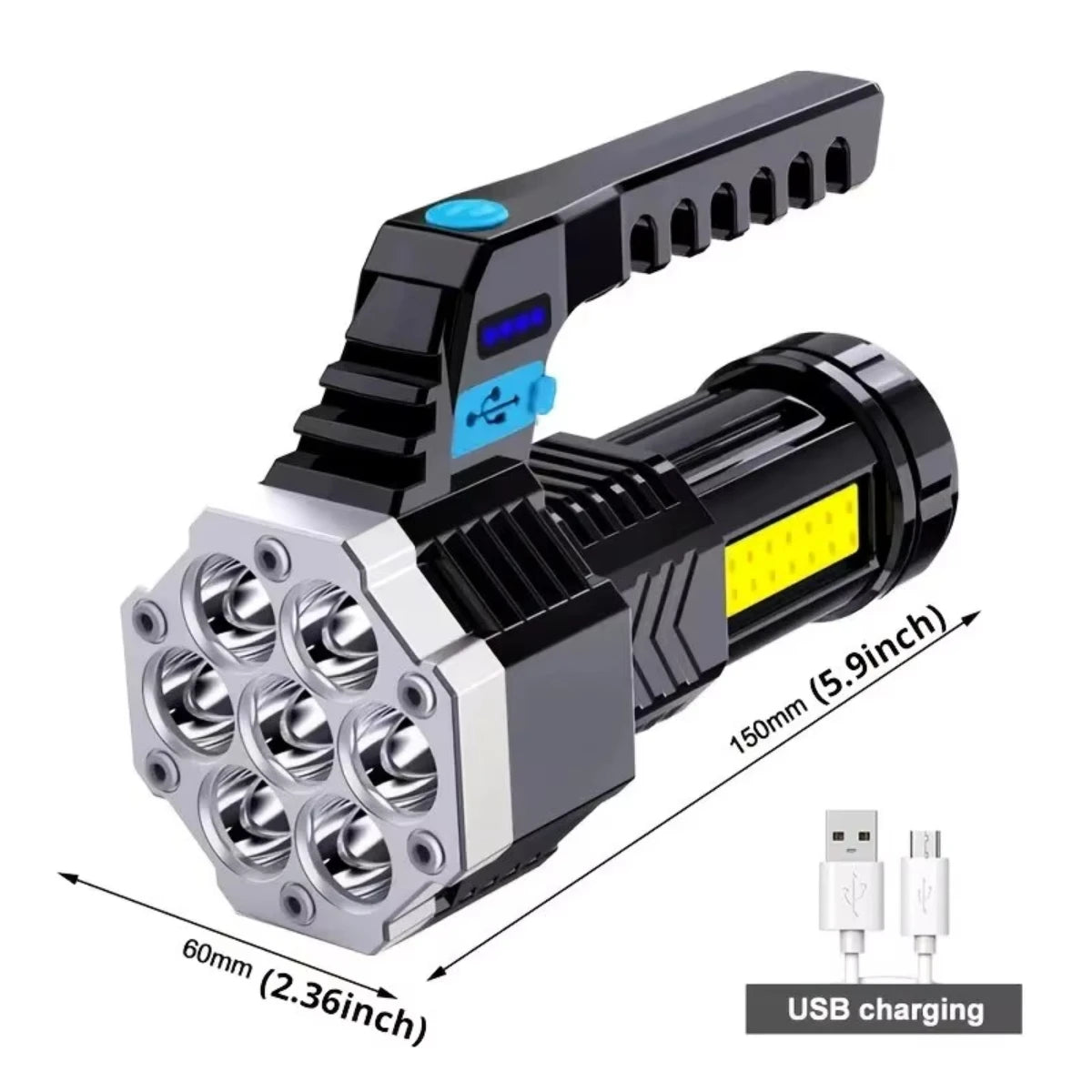 7LED High-Power Flashlight W/USB Charging COB Side Light