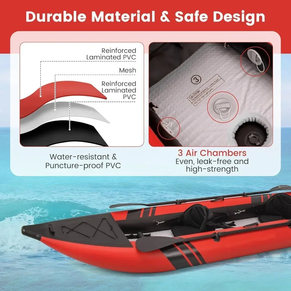 Inflatable Tandem Kayak with 2 Aluminum Paddles -12.5'