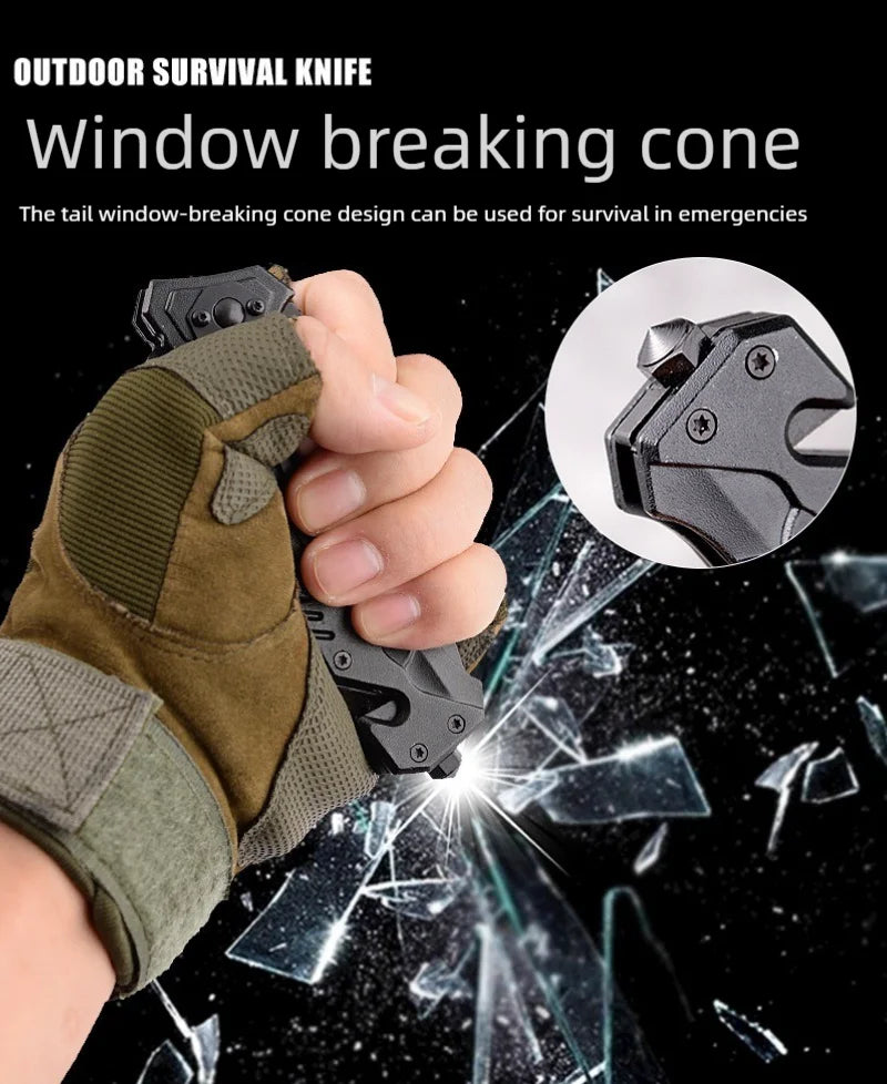 Multi functional camping knife with safety lock