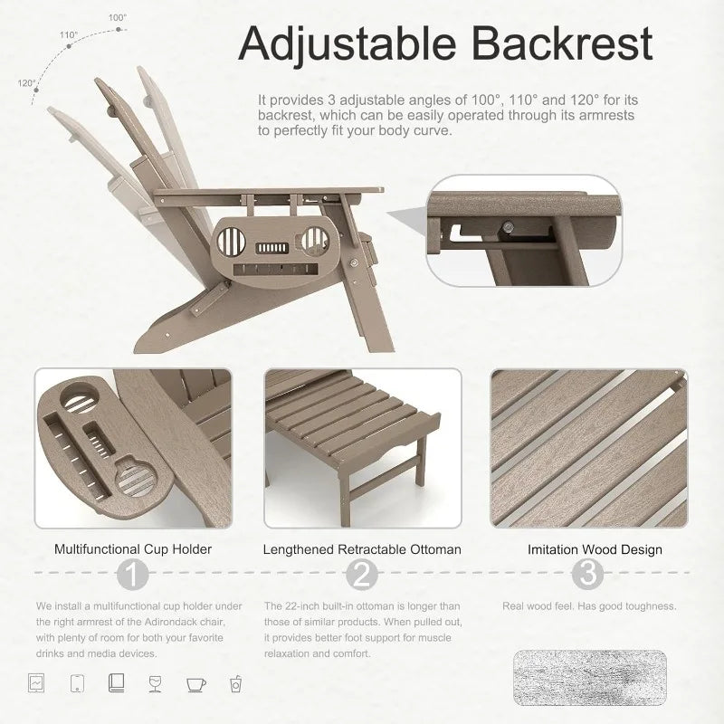 Adjustable Adirondack Chair with Retractable Ottoman Set of 2