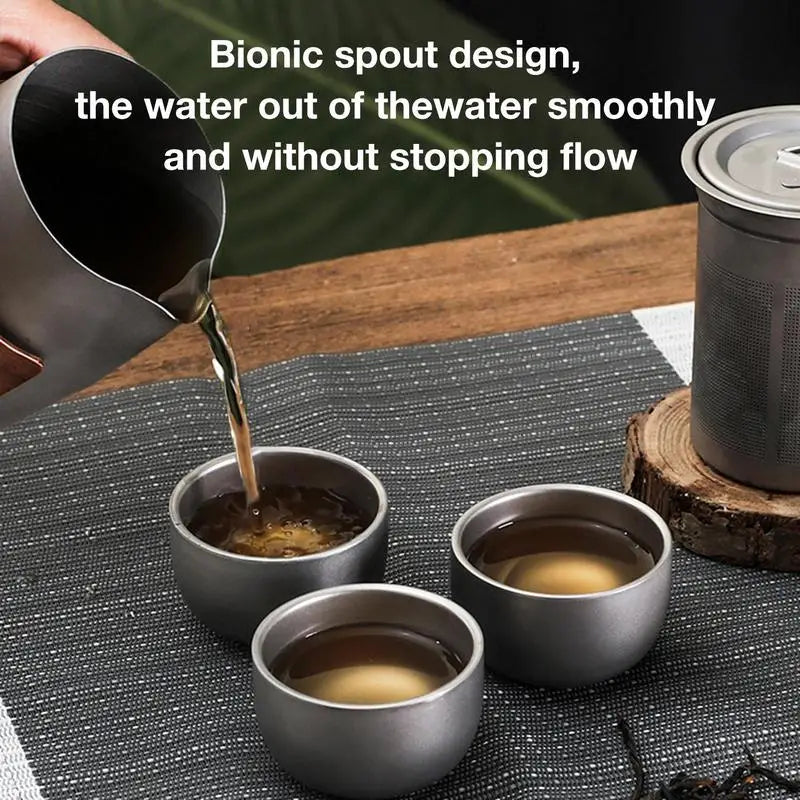 Lightweight Titanium Tea/Coffee Pot Set 3 Cups