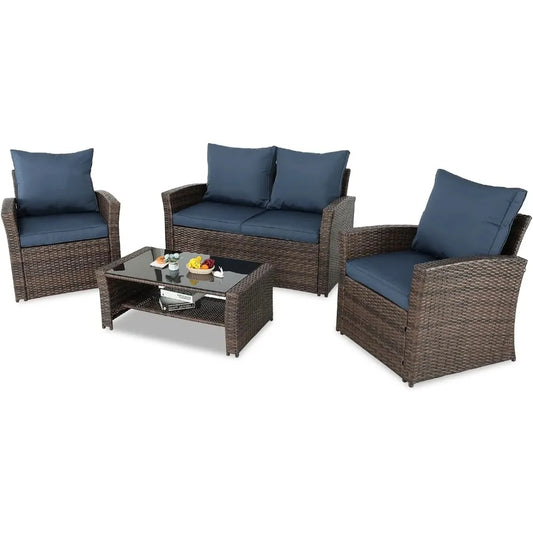 Wicker Outdoor Conversation Loveseats with Coffee Table