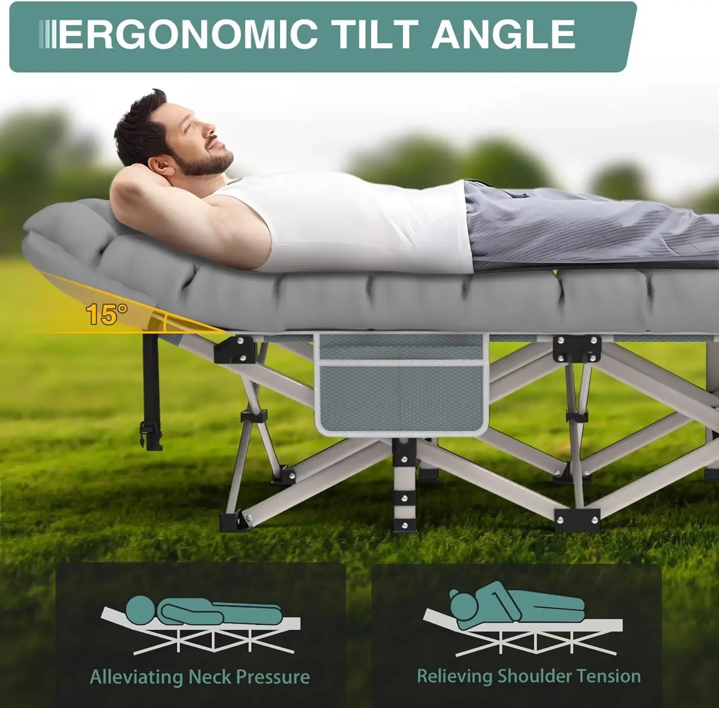 XXL Camping Cot With 4" Cozy Mattress