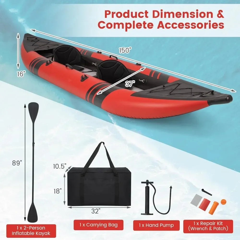 Inflatable Tandem Kayak with 2 Aluminum Paddles -12.5'