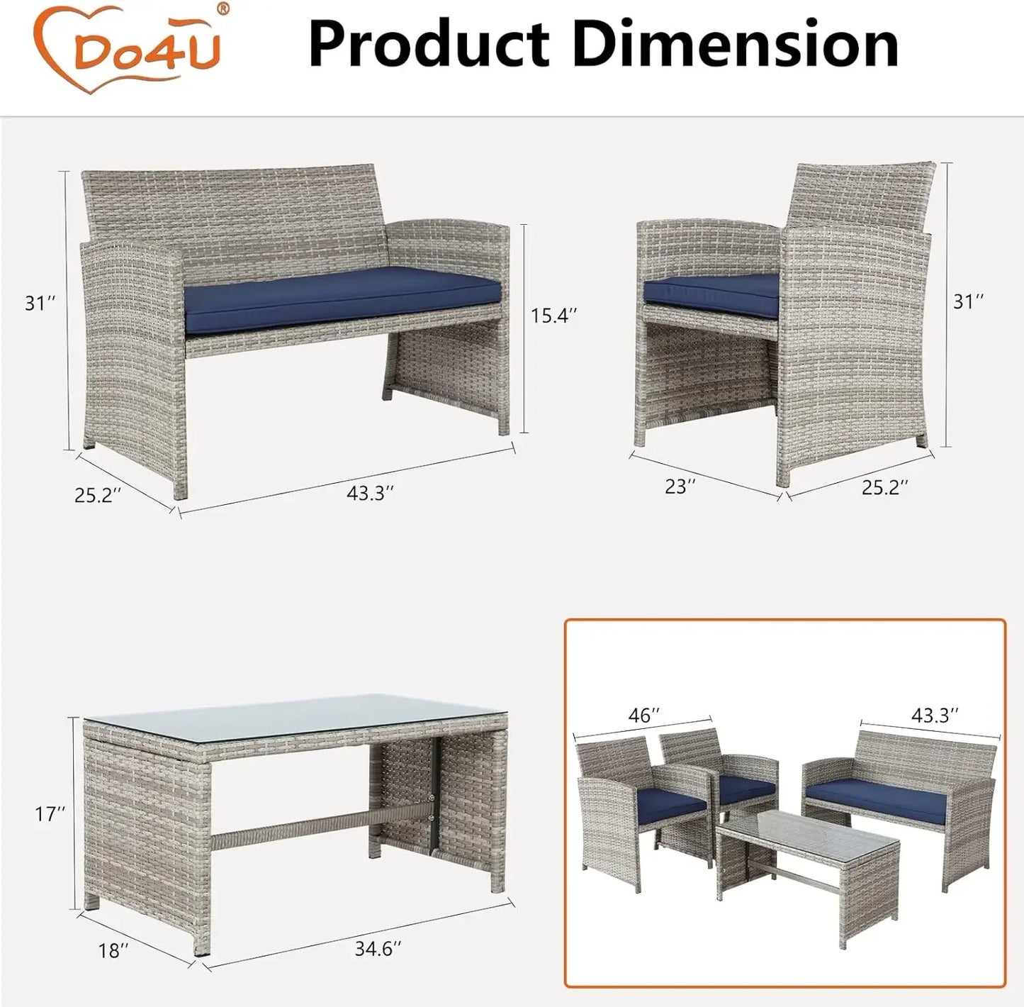 Wicker Outdoor Conversation Loveseats with Coffee Table