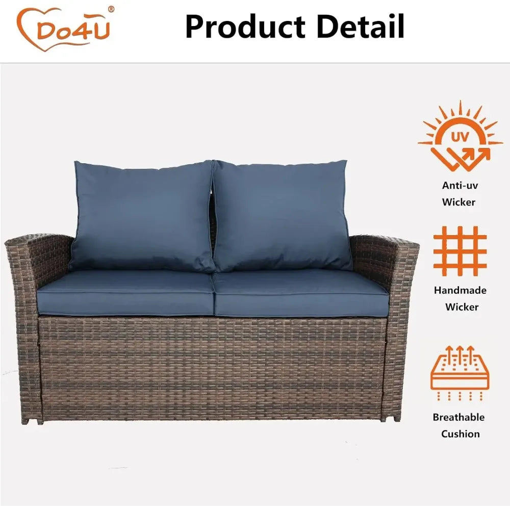Wicker Outdoor Conversation Loveseats with Coffee Table