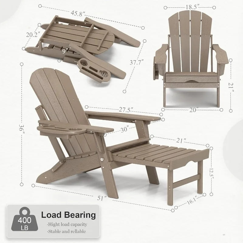 Adjustable Adirondack Chair with Retractable Ottoman Set of 2