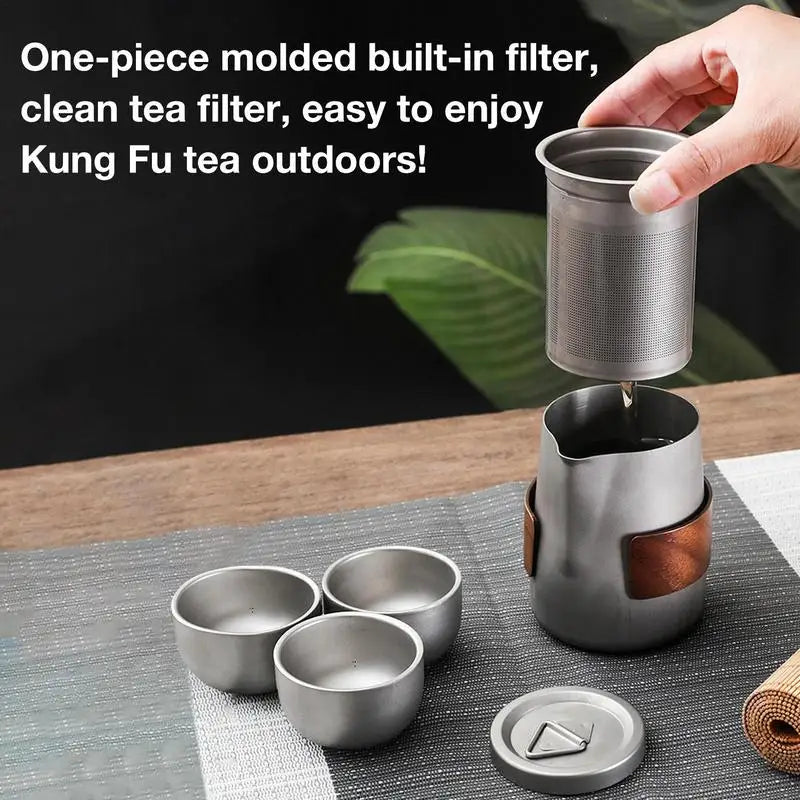 Lightweight Titanium Tea/Coffee Pot Set 3 Cups