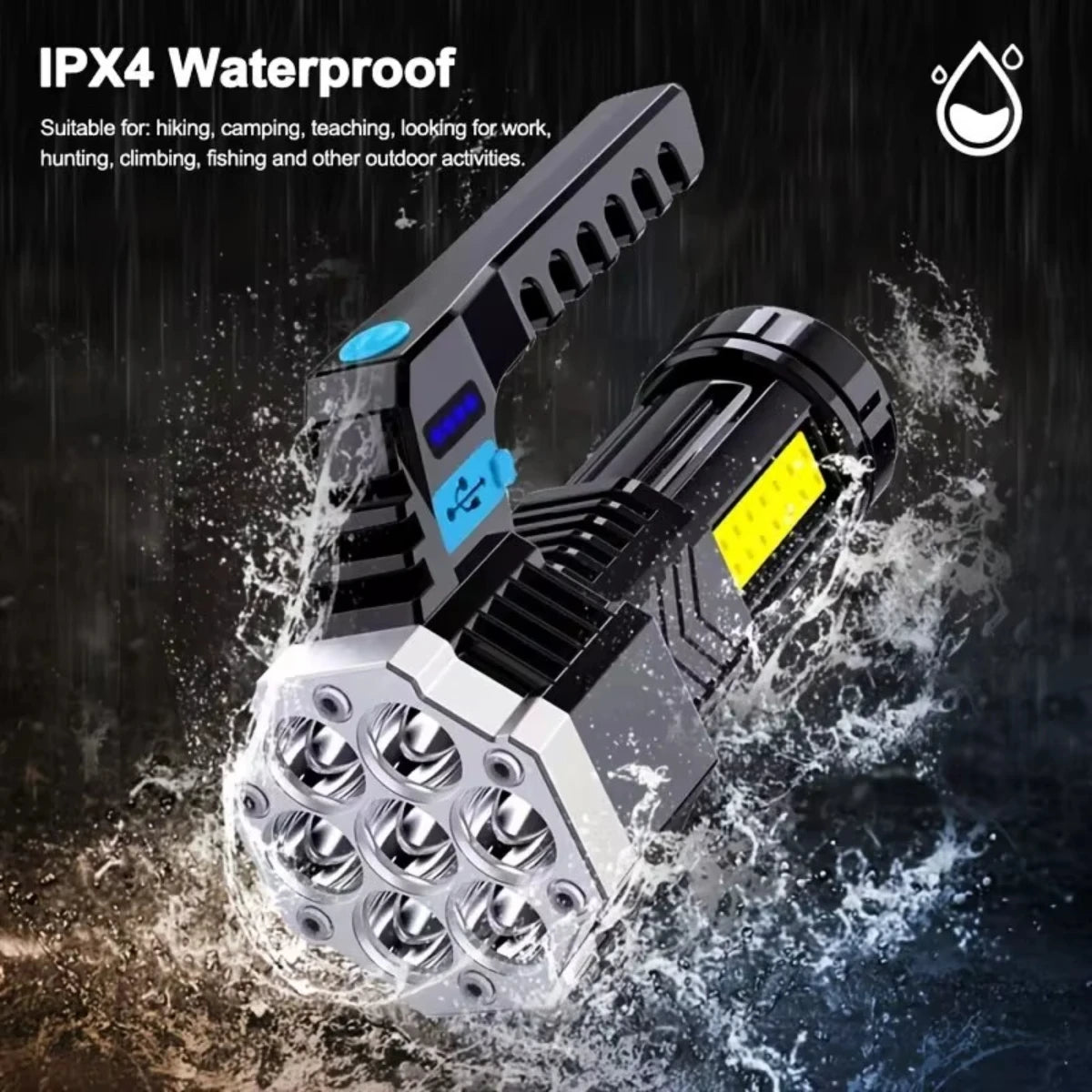 7LED High-Power Flashlight W/USB Charging COB Side Light