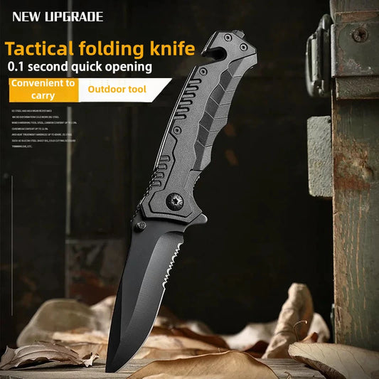 Multi functional camping knife with safety lock