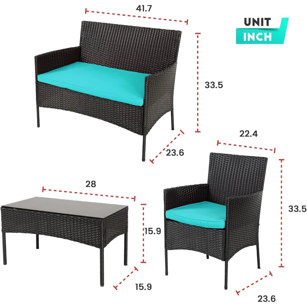 4-Piece Outdoor Wicker Patio Set W/Coffee Table, Seat Cushions