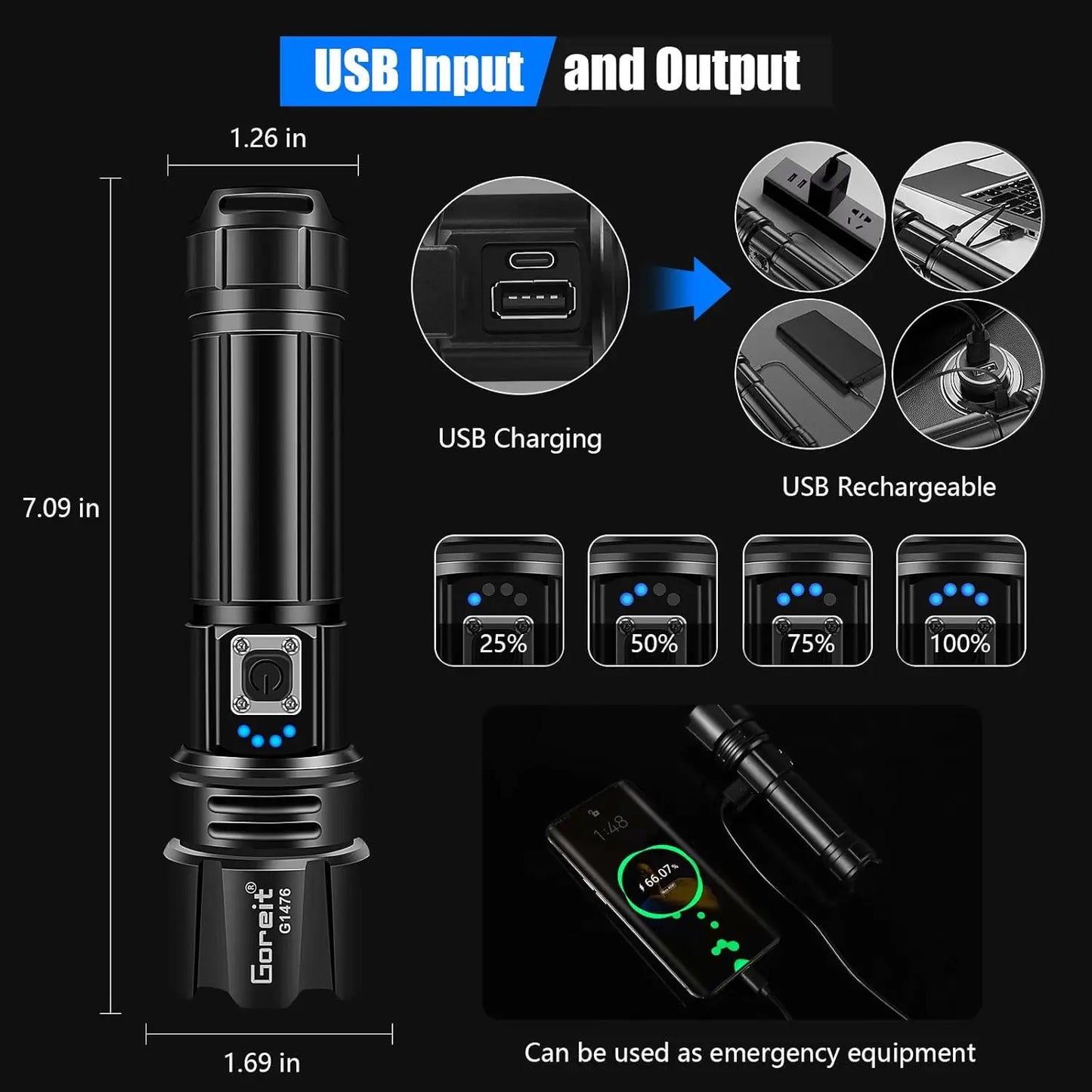 High Lumens Rechargeable Flashlight