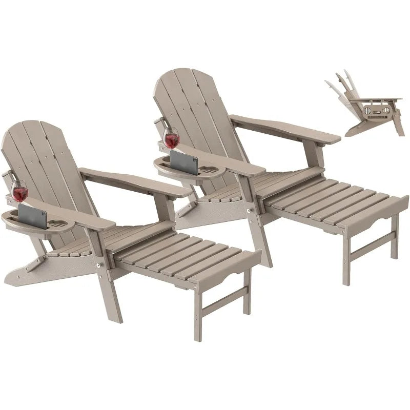 Adjustable Adirondack Chair with Retractable Ottoman Set of 2