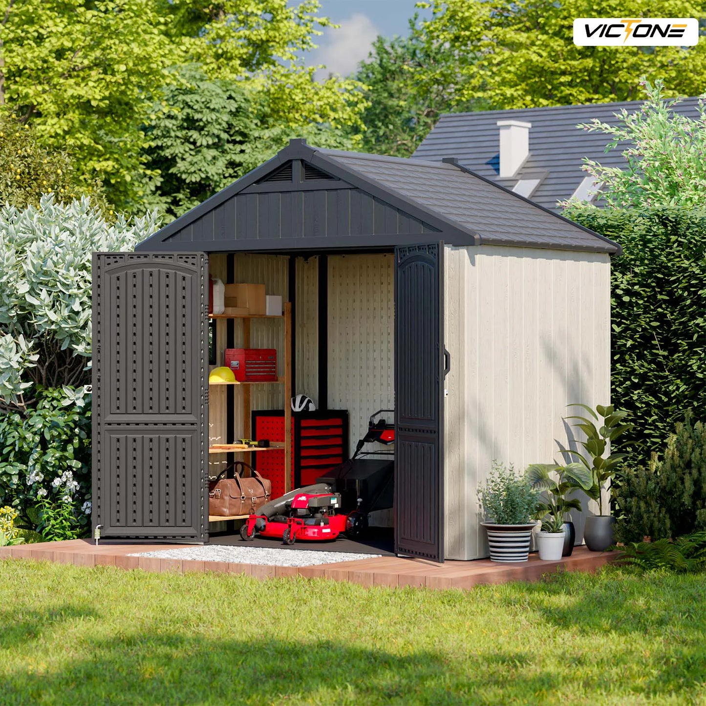 8' x 6' Resin Storage Shed with Floor, Window and Lockable Door