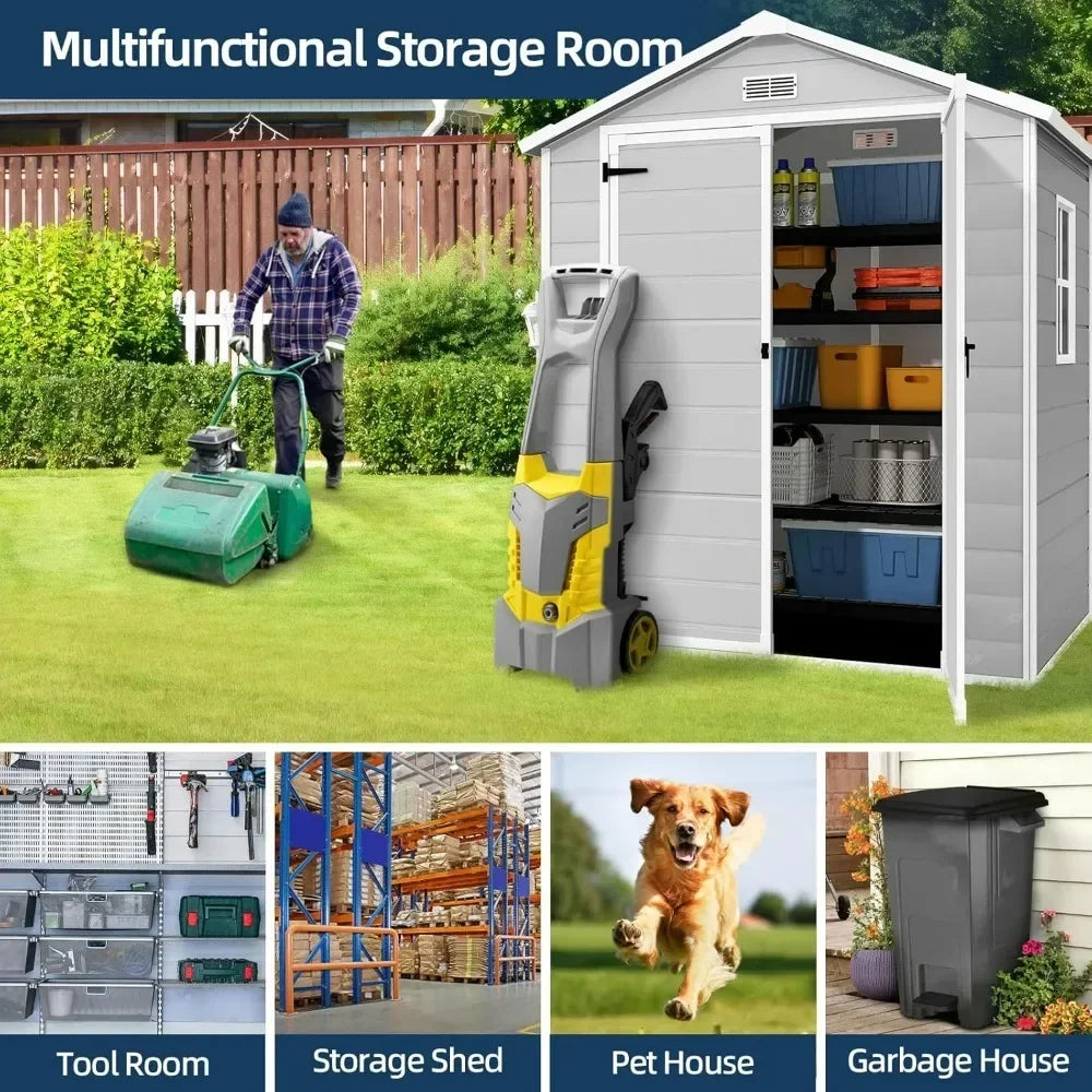 Resin Shed 6x4.4FT, with Floor, Lockable Doors