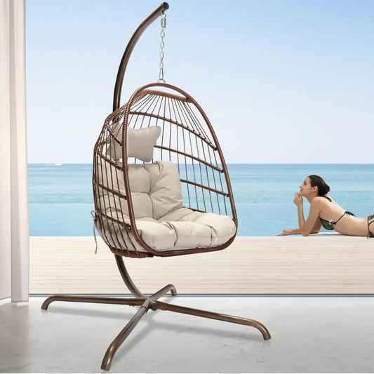 Swing Egg Wicker Hanging Chair with Stand