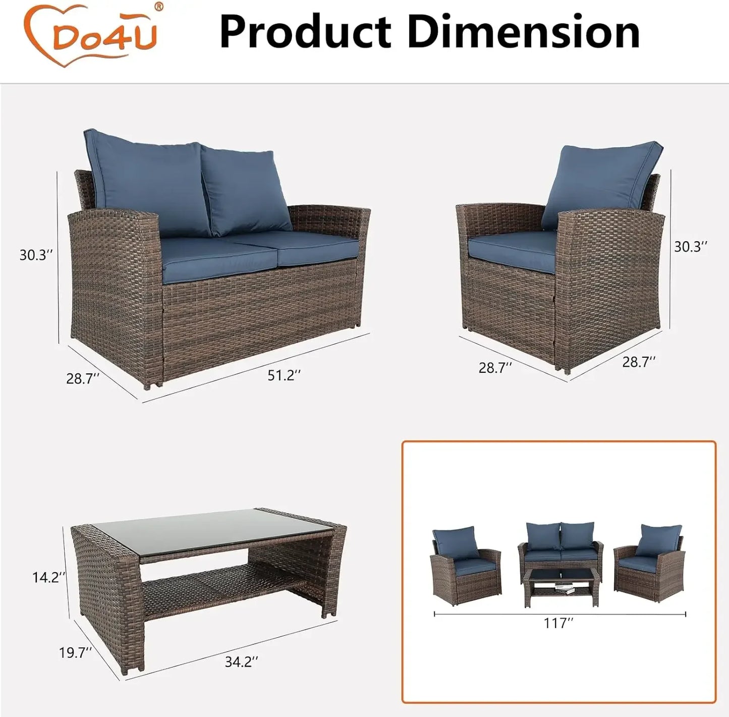 Wicker Outdoor Conversation Loveseats with Coffee Table