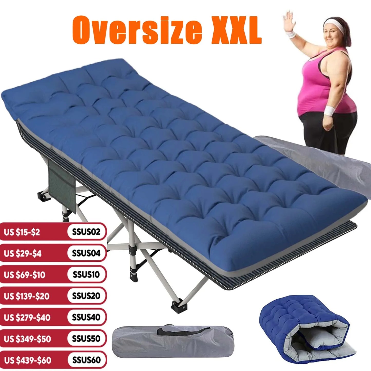 XXL Camping Cot With 4" Cozy Mattress