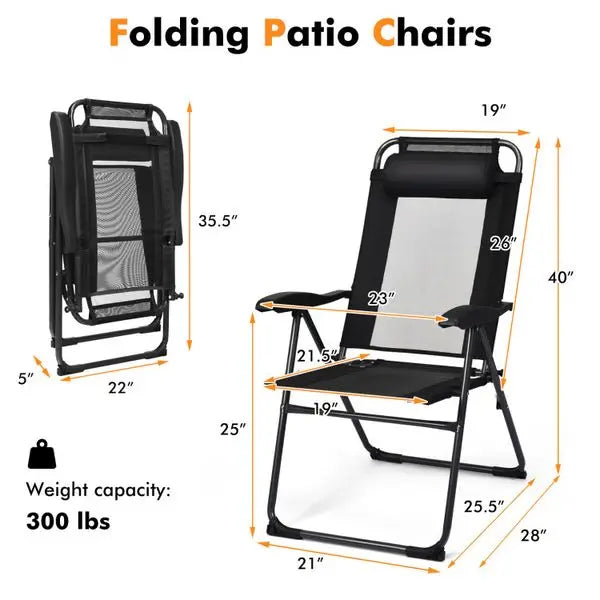 2 Pieces Patio Adjustable Folding Chairs