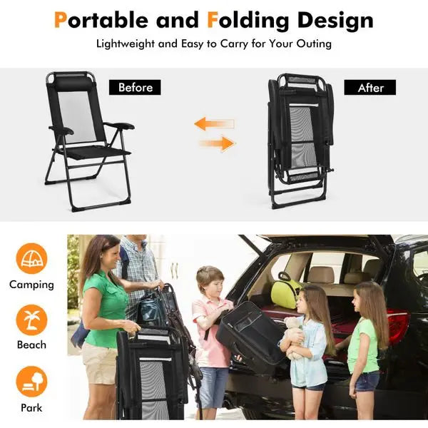 2 Pieces Patio Adjustable Folding Chairs