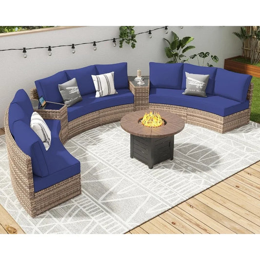 3 Piece Half-Moon Sectional Sofa Set with Cushions