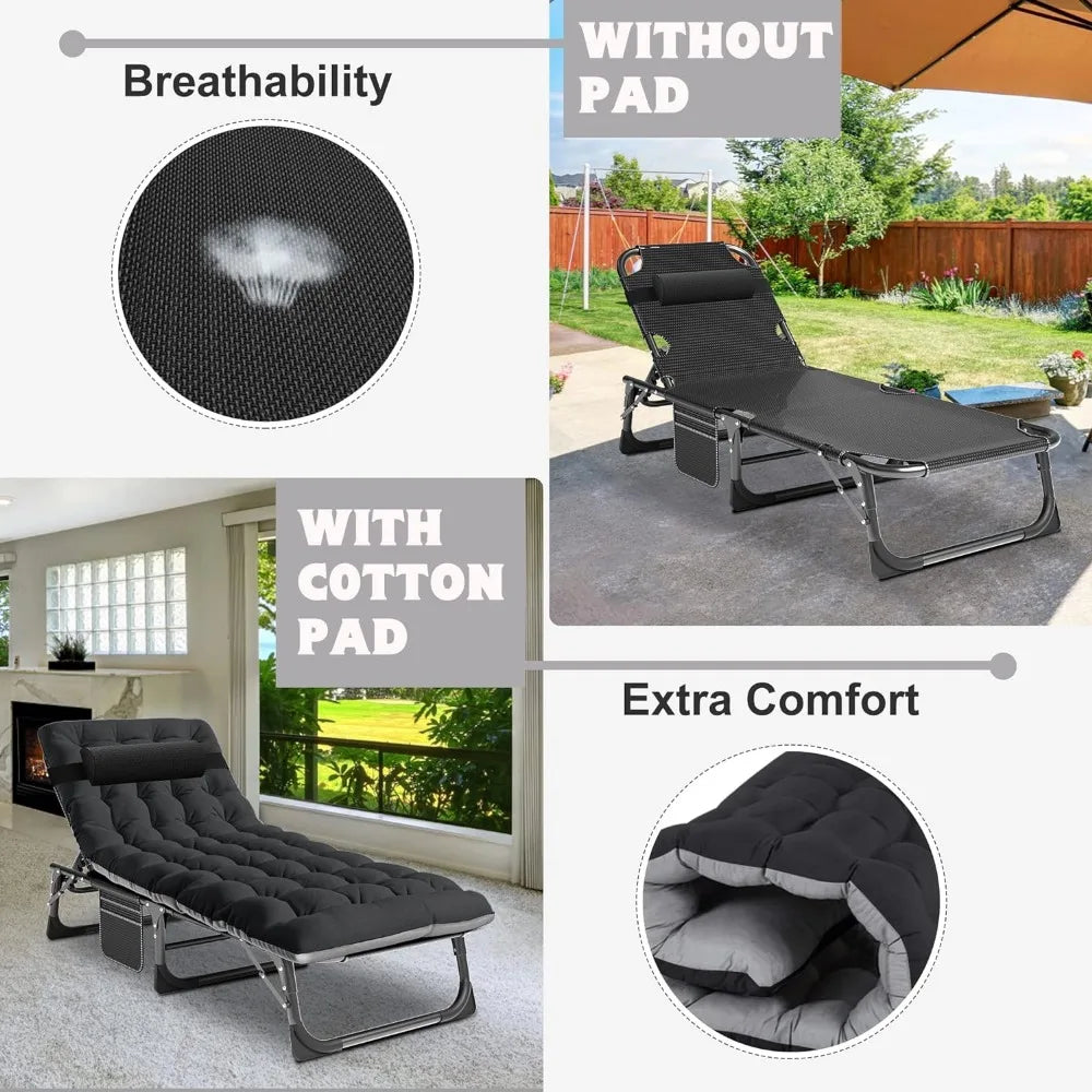 5-Position Folding Chaise Lounge with Pad