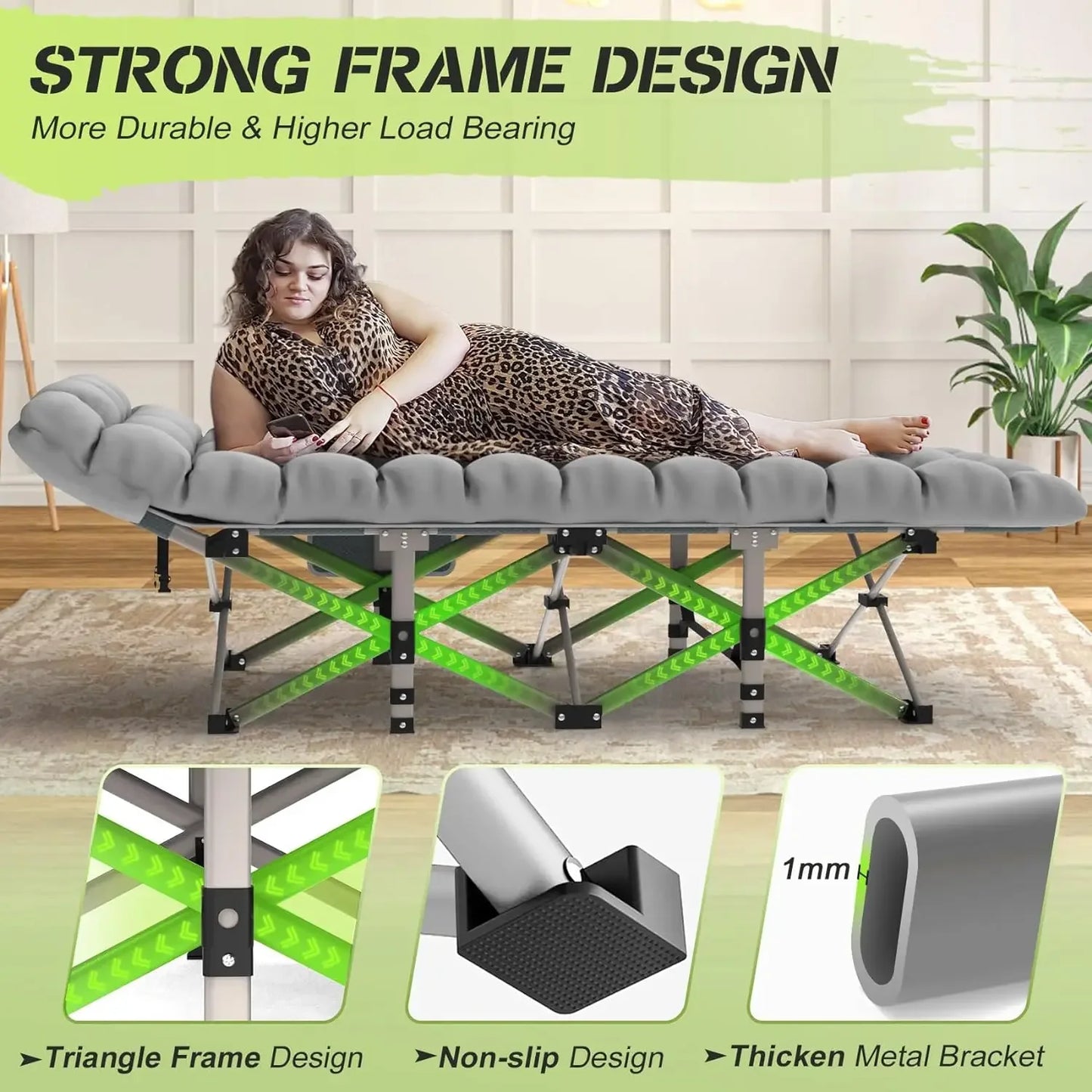 XXL Camping Cot With 4" Cozy Mattress